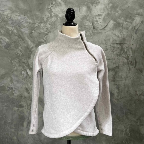 Athleta Cozy Karma Asym Pullover Wrap Sweatshirt Longsleeve Heather White XS - Picture 2 of 14